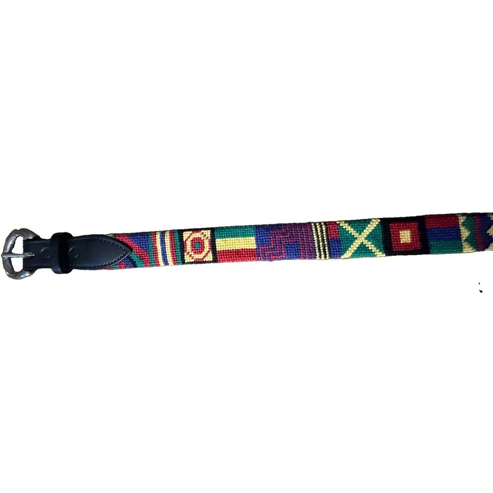 Tapestry Handwoven Guatemalan Leather Belt Around 32”